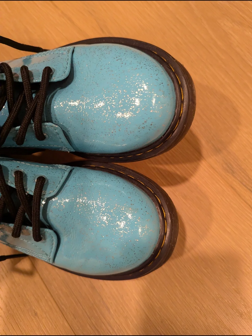 Light Blue/Teal Glitter Combat Boots with Black Trim
